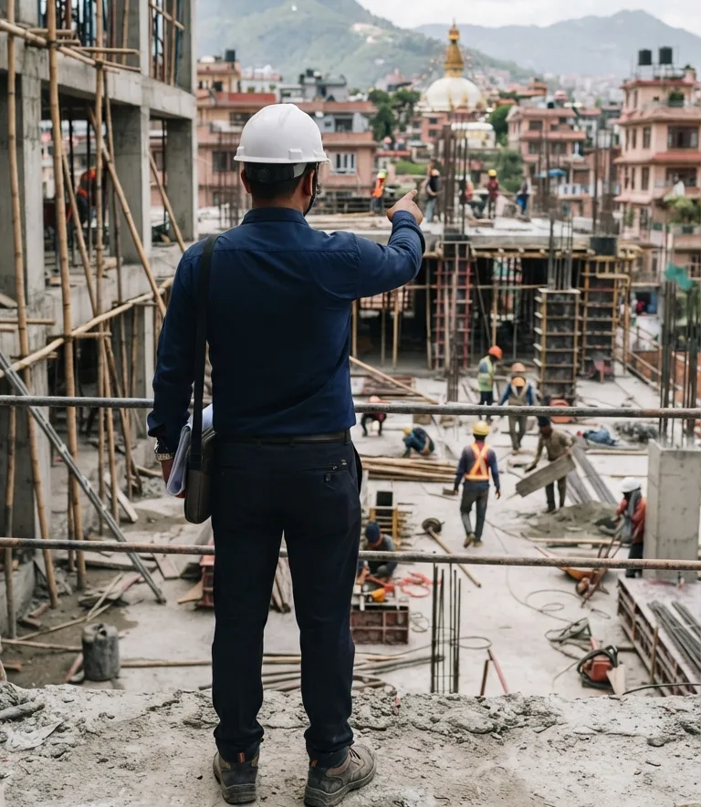GharFix Nepal engineer reviewing project blueprints on site
